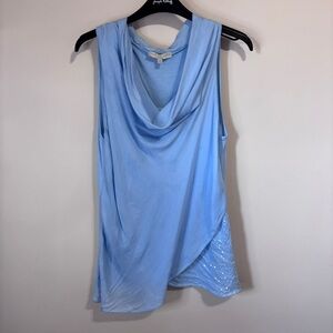 Prontomoda Giusy Made in Italy Light Blue Women's Draped Silk Blend Tank Top